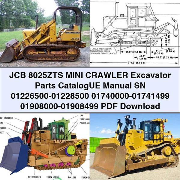 JCB 8025ZTS Mini Crawler Excavator Parts CatalogUE Manual SN 01226500-01228500 01740000-01741499 01908000-01908499