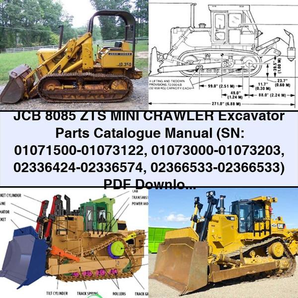 JCB 8085 ZTS MINI Crawler Excavator Parts Catalogue Manual (SN: 01071500-01073122 01073000-01073203 02336424-02336574 02366533-02366533)