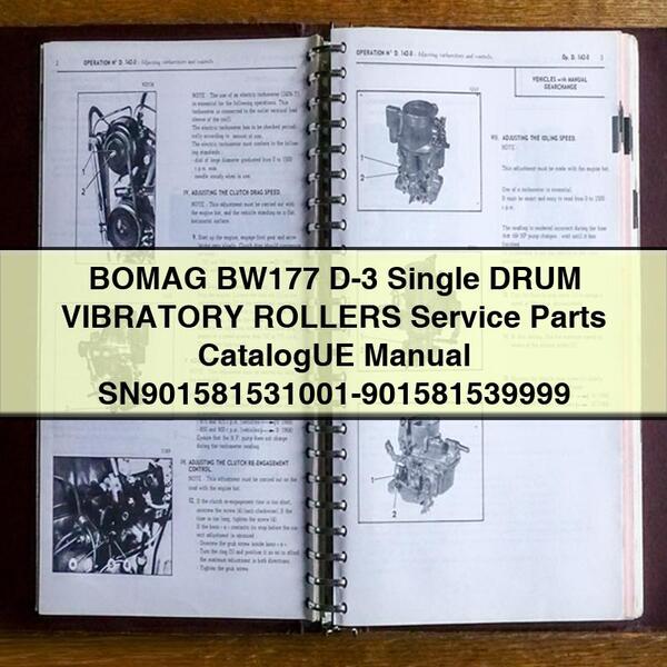 BOMAG BW177 D-3 Single DRUM VIBRATORY ROLLERS Service Parts CatalogUE Manual SN901581531001-901581539999