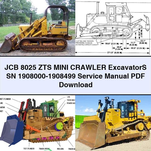 JCB 8025 ZTS Mini Crawler ExcavatorS SN 1908000-1908499 Service Repair Manual