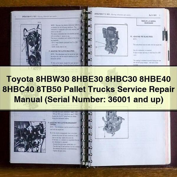 Toyota 8hbw30 8hbe30 8hbc30 8hbe40 8hbc40 8tb50 Pallet Trucks (serial Number: 36001 Up) Service Repair Workshop Manual PDF