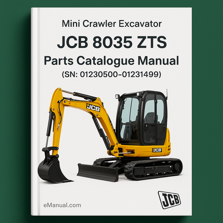 JCB 8035 ZTS Mini Crawler Excavator Parts Catalogue Manual (SN: 01230500-01231499)