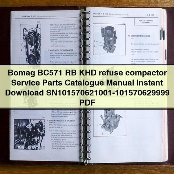 Bomag BC571 RB KHD refuse compactor Service Parts Catalogue Manual  SN101570621001-101570629999