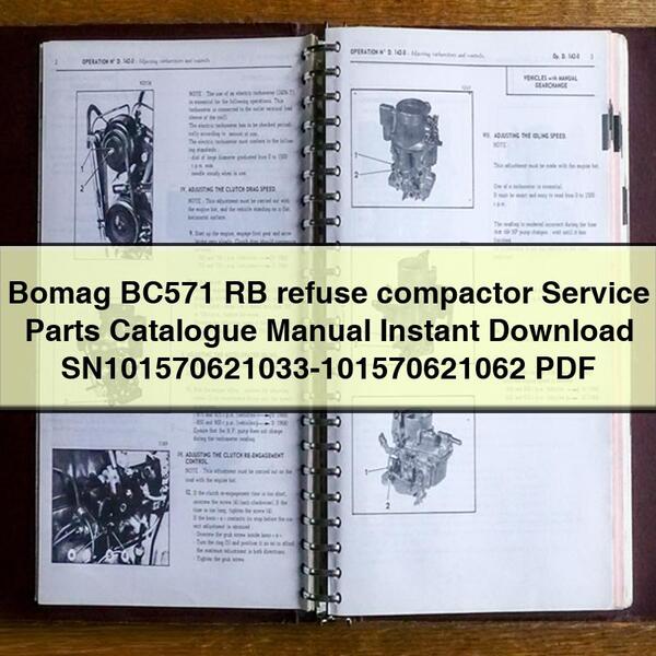 Bomag BC571 RB refuse compactor Service Parts Catalogue Manual  SN101570621033-101570621062