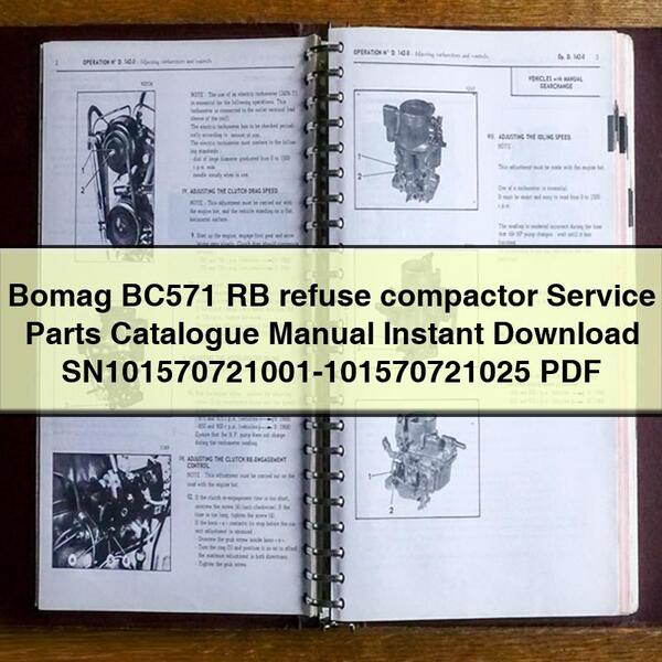 Bomag BC571 RB refuse compactor Service Parts Catalogue Manual  SN101570721001-101570721025