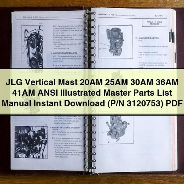 JLG Vertical Mast 20AM 25AM 30AM 36AM 41AM Ansi Illustrated Master (p/n 3120753) Parts Catalog PDF