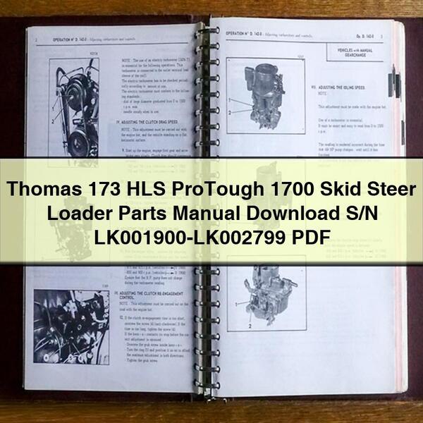 Thomas 173 HLS Protough 1700 Skid Steer Loader Parts S/n Lk001900-lk002799 Catalog PDF