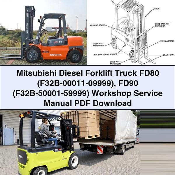Mitsubishi Diesel Forklift Truck FD80 (F32B-00011-09999) FD90 (F32B-50001-59999) Service Repair Workshop Manual PDF
