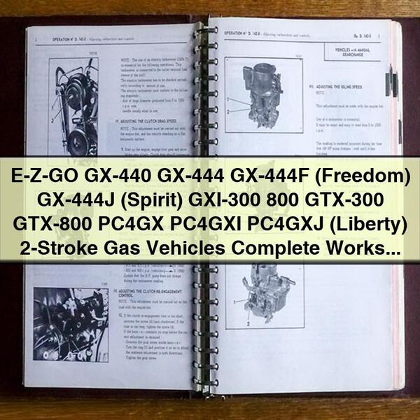 E-Z-GO GX-440 GX-444 GX-444F (Freedom) GX-444J (Spirit) GXI-300 800 GTX-300 GTX-800 PC4GX PC4GXI PC4GXJ (Liberty) 2-Stroke Gas Vehicles Complete Workshop Service Repair Manual 1989 1990 1