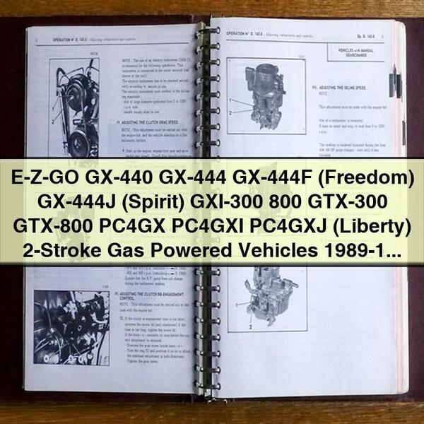 E-Z-GO GX-440 GX-444 GX-444F (Freedom) GX-444J (Spirit) GXI-300 800 GTX-300 GTX-800 PC4GX PC4GXI PC4GXJ (Liberty) 2-Stroke Gas Powered Vehicles 1989-1993 Service Repair Workshop Manual Do