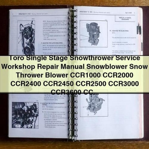 Toro Single Stage Snowthrower Service Workshop Repair Manual Snowblower Snow Thrower Blower CCR1000 CCR2000 CCR2400 CCR2450 CCR2500 CCR3000 CCR3600 CCR3650 PDF Download