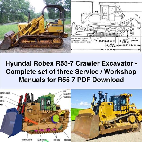 Excavadora de orugas Hyundai Robex R55-7 - Juego completo de tres manuales de servicio/taller para R55 7 Descargar PDF