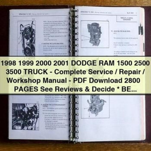 1998 1999 2000 2001 DODGE RAM 1500 2500 3500 Truck - Complete Service / Repair / Workshop Manual - PDF Download 2800 + PAGES See Reviews & Decide * Best *