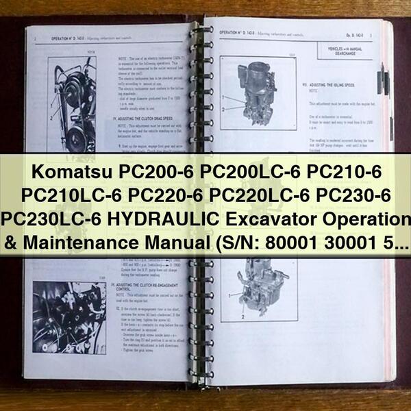 Komatsu PC200-6 PC200LC-6 PC210-6 PC210LC-6 PC220-6 PC220LC-6 PC230-6 PC230LC-6 HYDRAULIC Excavator Operation & Maintenance Manual (S/N: 80001 30001 50001 10001 and up)