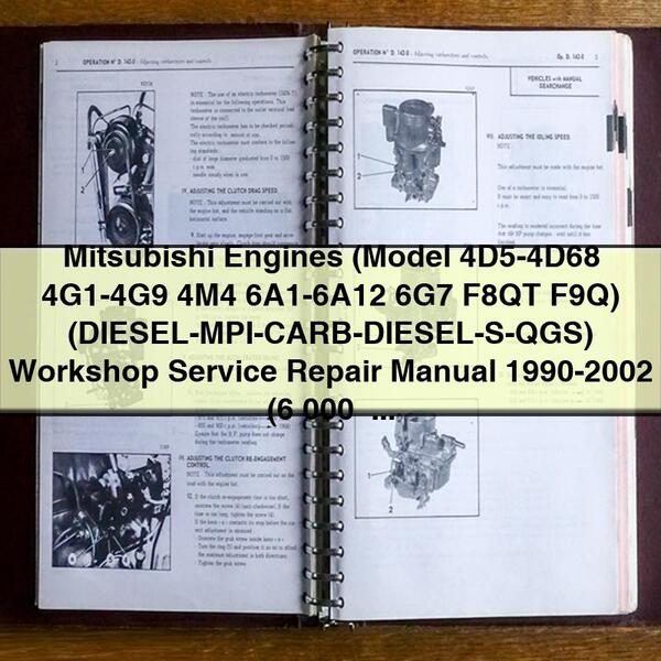 Mitsubishi Engines (Model 4D5-4D68 4G1-4G9 4M4 6A1-6A12 6G7 F8QT F9Q) (DIESEL-MPI-CARB-DIESEL-S-QGS) Workshop Service Repair Manual 1990-2002 (6 000+ Pages 173MB Searchable Boo