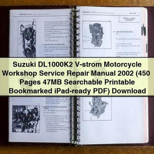 Suzuki DL1000K2 V-Strom Motorrad-Werkstatt-Service-Reparaturhandbuch 2002 (450+ Seiten 47 MB ​​durchsuchbar druckbar Lesezeichen iPad-fähiges PDF) Download