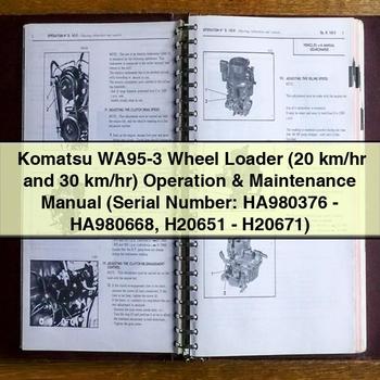 Komatsu WA95-3 Wheel Loader (20 km/hr and 30 km/hr) Operation & Maintenance Manual (Serial Number: HA980376-HA980668 H20651-H20671)