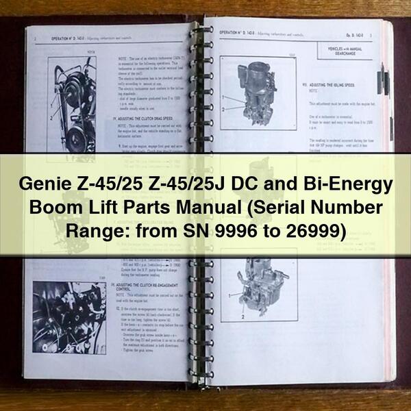 Genie Z-45/25 Z-45/25J DC and Bi-Energy Boom Lift Parts Manual (Serial Number Range: from SN 9996 to 26999) PDF Download