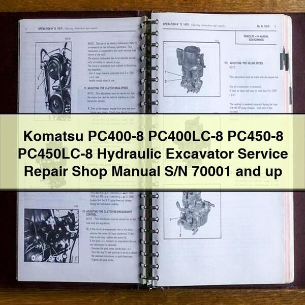 Komatsu PC400-8 PC400LC-8 PC450-8 PC450LC-8 Hydraulic Excavator Service Repair Shop Manual S/N 70001 and up