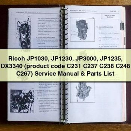 Ricoh JP1030 JP1230 JP3000 JP1235 DX3340 (product Code C231 C237 C238 C248 C267) product C267 List Parts Catalog PDF