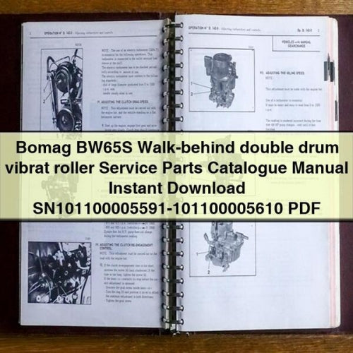 Rodillo vibratorio de doble tambor con operador a pie Bomag BW65S Manual del catálogo de piezas de servicio Descargar SN101100005591-101100005610 PDF