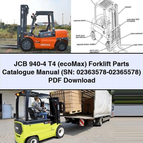 JCB 940-4 T4 (ecoMax) Forklift Parts Catalogue Manual (SN: 02363578-02365578)