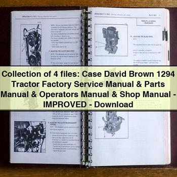 Collection of 4 files: Case David Brown 1294 Tractor Factory Service Repair Manual & Parts Manual & Operators Manual & Shop Manual-Improved-